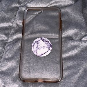 Otterbox clear case Iphone 7+ w marble pop socket